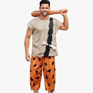 Caveman Costume Flintstone like Set - Beige Top & Orange Speckled Pants